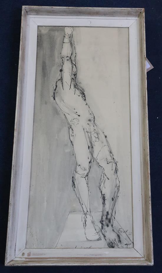 § Dame Elisabeth Frink (1930-1993) Standing male nude with arms aloft 29.5 x 12.25in.